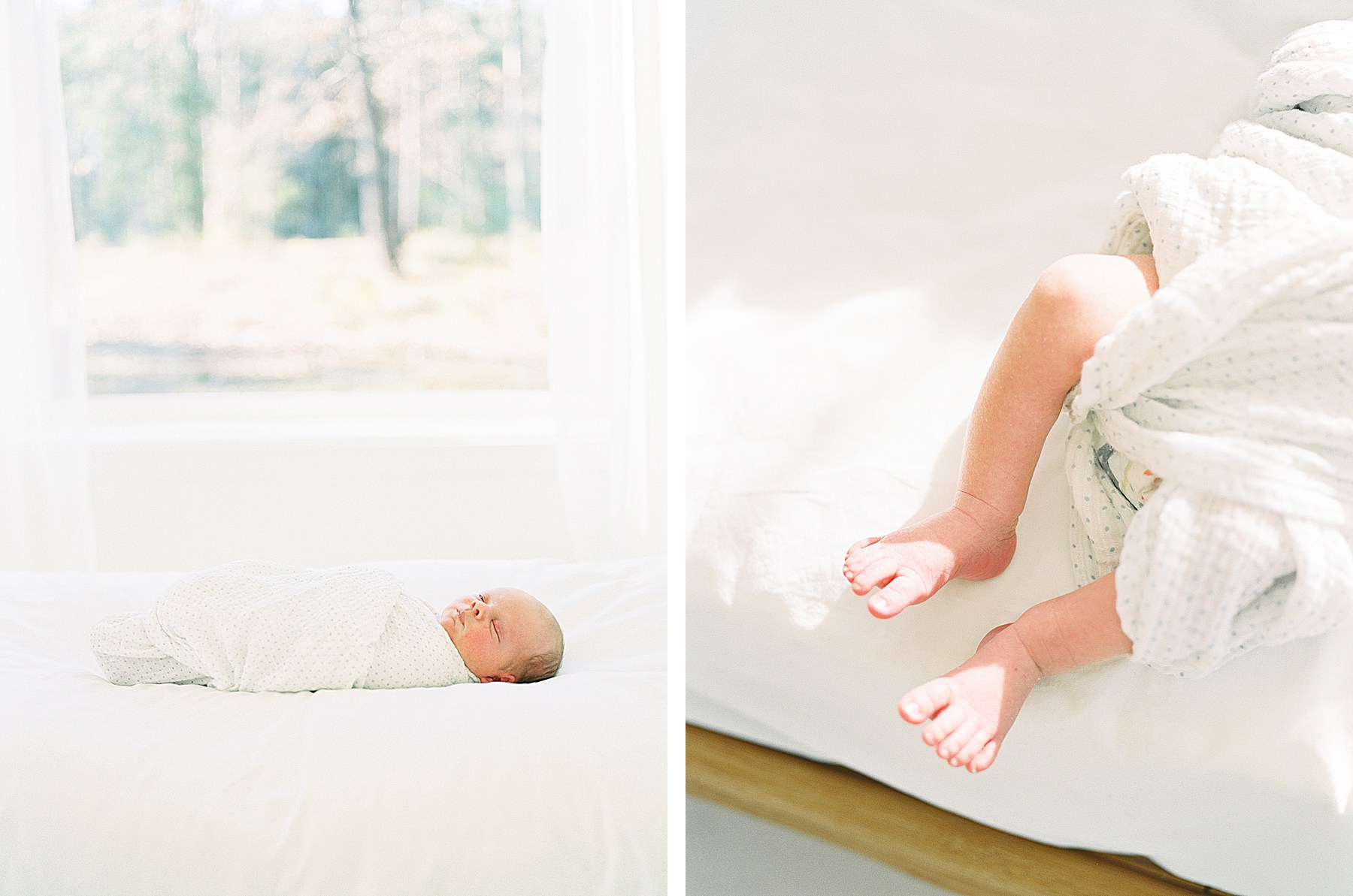 Little Rock Film Newborn Photographer | baby swaddled and baby feet